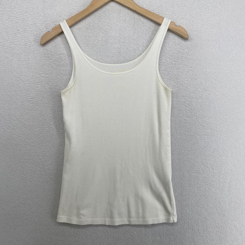 EILEEN FISHER Tank Top M Organic Cotton Ribbed Jersey Cami Slim Scoop Neck White